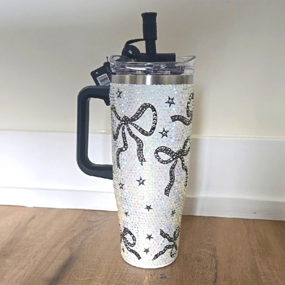 Glitter Bow Tumbler with Stainless Steel Straw